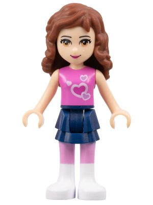 Friends Olivia (Light Nougat) - Dark Blue Layered Skirt, Dark Pink Top with Hearts