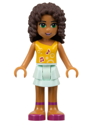 Friends Andrea - Light Aqua Layered Skirt, Bright Light Orange Top with Music Notes