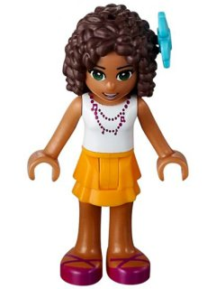 Friends Andrea - Bright Light Orange Layered Skirt, White Top with Necklace with Music Notes, Flower