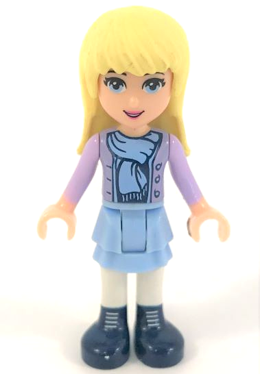 Friends Stephanie - Bright Light Blue Layered Skirt, Medium Lavender Jacket, Scarf