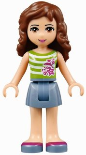 Friends Olivia (Light Nougat) - Sand Blue Skirt, Green Top with White Stripes