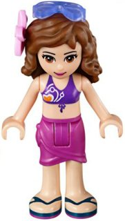 Friends Olivia (Light Nougat) - Magenta Wrap Skirt, Dark Purple Bikini Top, Flower, Sunglasses