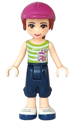 Friends Mia - Dark Blue Cropped Trousers, Lime and White Striped Top, Helmet
