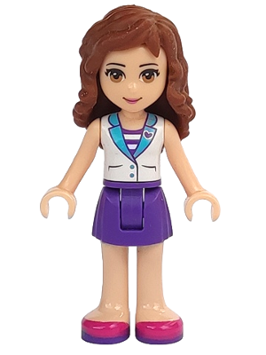 Friends Olivia (Light Nougat) - Dark Purple Skirt, White Top with Medium Azure Collar, Striped Inset