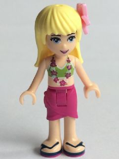 Friends Stephanie - Magenta Wrap Skirt, Lime Bikini Top, Flower