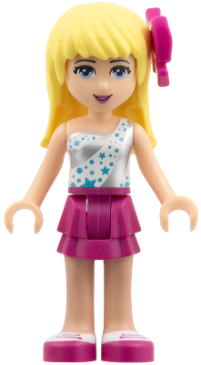 Friends Stephanie - Magenta Layered Skirt, White One Shoulder Top with Stars, Bow