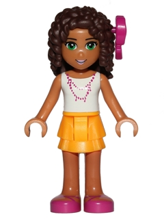 Friends Andrea - Bright Light Orange Layered Skirt, White Top with Necklace with Music Notes, Bow