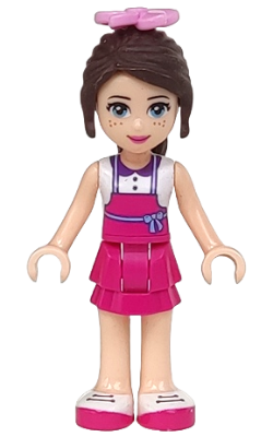 Friends Naomi (Light Nougat) - White Top with Magenta Apron, Magenta Skirt, Bright Pink Flower
