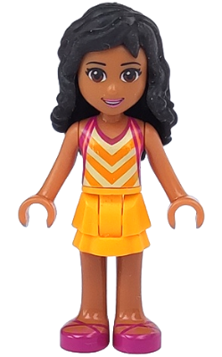 Friends Kate - Bright Light Orange Layered Skirt, Tan Top with Bright Light Orange Chevron Stripes