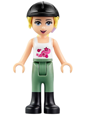 Friends Stephanie - Sand Green Riding Pants, Black Riding Helmet, Lavender Bow, White Top with Stars