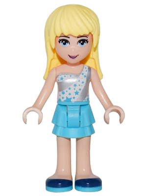 Friends Stephanie - Medium Azure Layered Skirt, White One Shoulder Top with Stars
