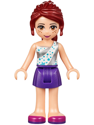 Friends Mia - Dark Purple Skirt, White One Shoulder Top with Stars