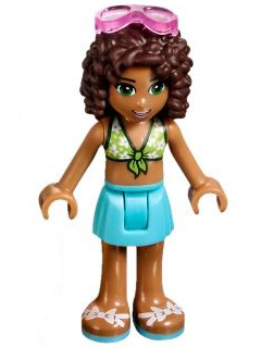 Friends Andrea - Medium Azure Skirt, Lime Swimsuit Top, Sunglasses