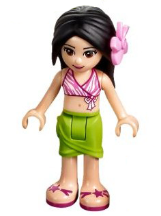 Friends Martina - Lime Wrap Skirt, Dark Pink and White Swimsuit Top, Bright Pink Flower