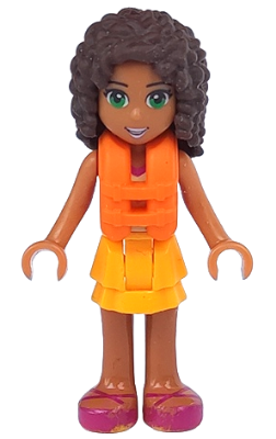 Friends Andrea - Bright Light Orange Layered Skirt, Tan Top with Bright Light Orange Chevron Stripes, Life Jacket