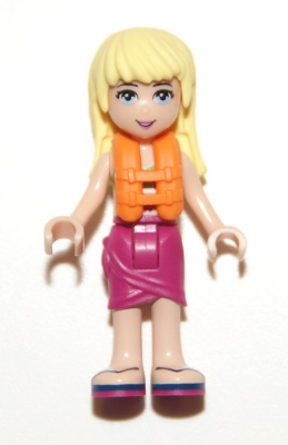 Friends Stephanie - Magenta Wrap Skirt, Lime Bikini Top, Life Jacket