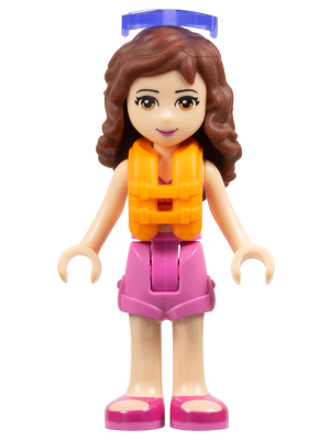 Friends Olivia (Light Nougat) - Dark Pink Shorts, Dark Pink and White Swimsuit Top, Life Jacket, Sunglasses