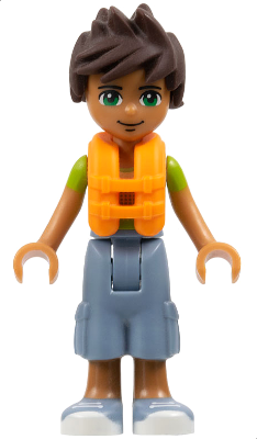 Friends Liam - Sand Blue Long Shorts, Lime and Yellow T-Shirt, Life Jacket
