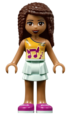 Friends Andrea - Light Aqua Layered Skirt, Bright Light Orange Top with Winged Music Notes