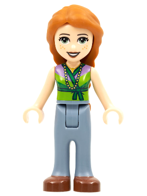Friends Ann - Sand Blue Trousers, Lime Top with Necklace