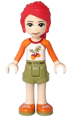 Friends Mia - Olive Green Shorts, White Top with Orange Sleeves and Acorns