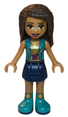 Friends Andrea - Dark Blue Skirt, Dark Turquoise Vest and Music Notes Necklace Top