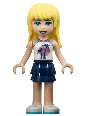 Friends Stephanie - Dark Blue Layered Skirt, White Top with Palm Trees