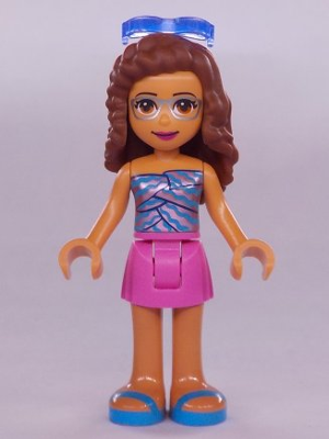 Friends Olivia (Nougat) - Dark Pink Skirt, Metallic Pink Top with Wavy Dark Azure Lines, Sunglasses