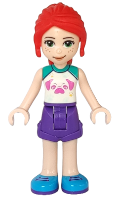 Friends Mia - Dark Purple Shorts, White Top with Pug Head