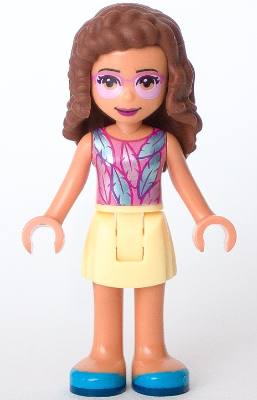 Friends Olivia (Nougat) - Bright Light Yellow Skirt, Dark Pink Top with Feathers, Bright Pink Tinted Glasses