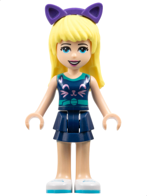 Friends Stephanie - Dark Blue Layered Skirt, Sleeveless Top with Cat Face, Dark Purple Cat Ears