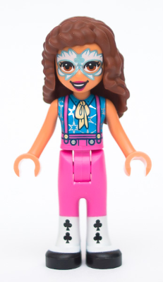 Friends Olivia (Nougat) - Metallic Light Blue and White Face Paint, Dark Pink Pants, Black and White Leggings and Shoes
