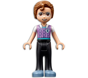 Friends Julian - Black Trousers, Medium Lavender Vest with Medium Azure Trim over White T-Shirt, Sand Blue Shoes