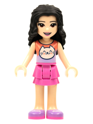 Friends Emma - Coral and Lavender Cat Shirt, Dark Pink Skirt, Medium Lavender Shoes