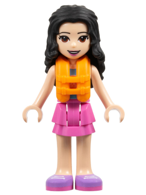 Friends Emma - Dark Pink Layered Skirt, White Top with Paw Print Undershirt, Life Jacket
