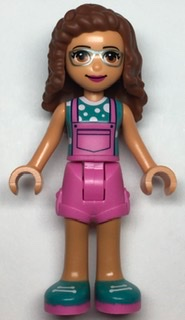 Friends Olivia (Nougat) - Dark Pink Overalls, Dark Turquoise Top