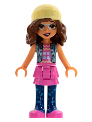 Friends Olivia (Nougat) - Dark Pink Skirt, Dark Blue Leggings, Bright Light Yellow Knit Cap