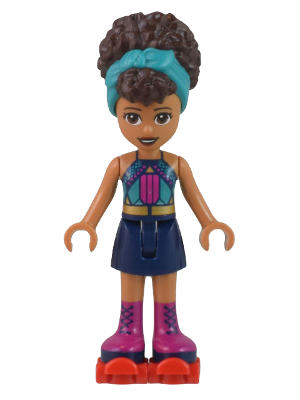 Friends Andrea - Dark Turquoise Halter Top, Dark Blue Skirt with Magenta Boots, Dark Turquoise Head Wrap, Red Roller Skates