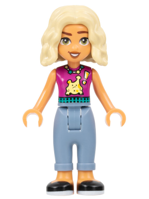 Friends Nova - Magenta Sleeveless Shirt, Sand Blue Trousers with Cuffs, Black Shoes
