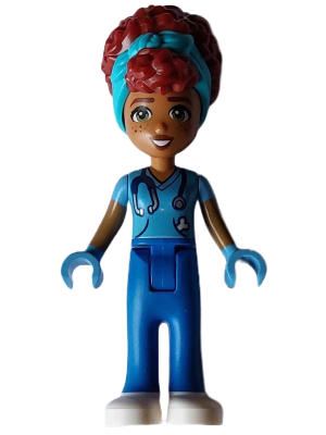 Friends Gabriela - Medium Blue Shirt with Stethoscope, Blue Trousers, White Shoes, Medium Azure Head Wrap