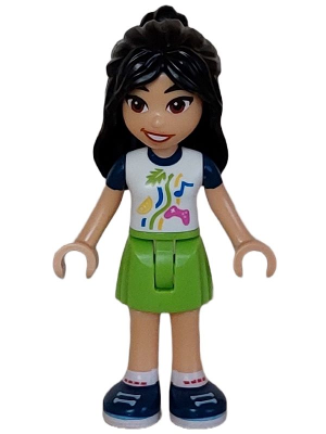 Friends Liann - White Shirt with Dark Blue Short Sleeves, Lime Skirt, Dark Blue Shoes