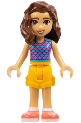 Friends Luna - Dark Pink and Medium Azure Top with Scales, Bright Light Orange Shorts, Coral Shoes