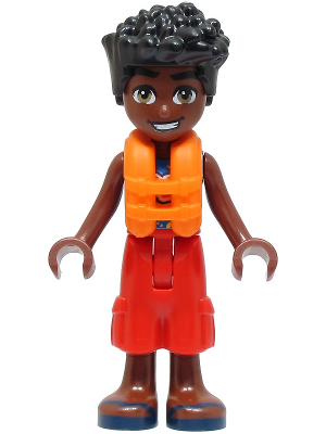Friends Zac - Blue Shirt with Red Symbols and Yellow Splotches, Red Trousers, Dark Blue Sandals, Orange Life Jacket
