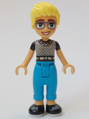 Friends Olly - Black and White Mesh T-Shirt, Dark Azure Trousers, Black Shoes