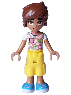 Friends Leo - White Shirt with Coral Flowers, Yellow Cropped Trousers, Medium Azure Shoes