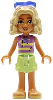 Friends Nova - Medium Lavender Sleeveless Hoodie with Dachshund, Yellowish Green Shorts, Bright Light Yellow Sandals, Glasses