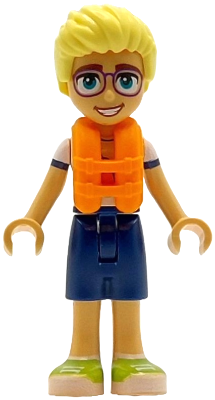 Friends Olly - White Shirt with Coral Scarf, Dark Blue Shorts, Lime Shoes, Orange Life Jacket