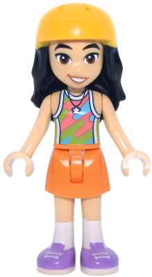 Friends Liann - Lime, Coral and Medium Azure Tank Top, Orange Skirt, Medium Lavender Shoes, Bright Light Orange Helmet
