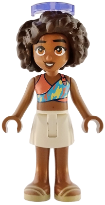 Friends Aliya - Coral, Medium Azure and Bright Light Yellow Top, White Skirt, Tan Sandals, Trans-Purple Sunglasses