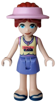 Friends Paisley - Bright Light Yellow and Medium Lavender Tank Top, Blue Violet Skirt, Dark Blue Sandals, Bright Pink Sun Cap